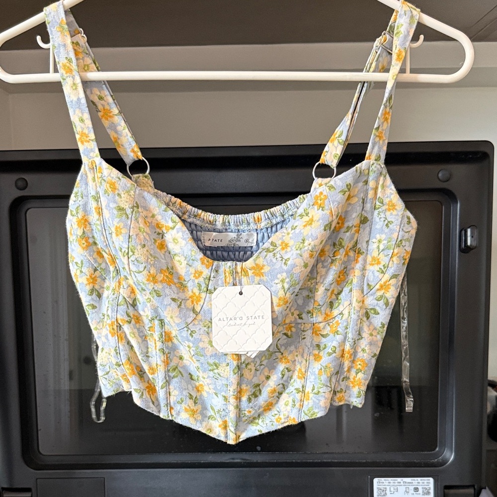 Altar'd State Yellow and White Floral Crop Top